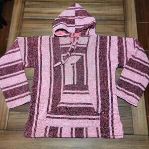 Pink and Red Mexican Baja Pullover "Drug Rug" Hoodie - Size Medium